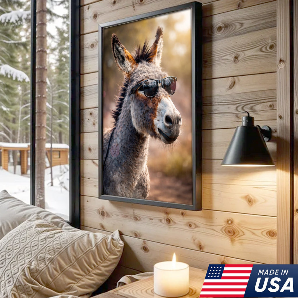 Funny Donkey With Sunglasses Canvas Wall Art – Farm Animal Funny Farmhouse Decor