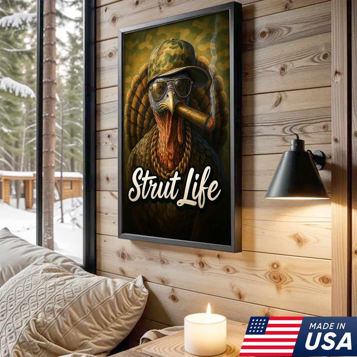 Strut Life Turkey Canvas Wall Art, Funny Turkey Hunter Decor, Rustic Cabin Artwork for Men