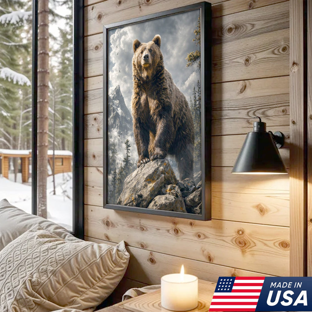 Majestic Bear Canvas Wall Art – Mountain Wilderness Animal Decor for Rustic Home