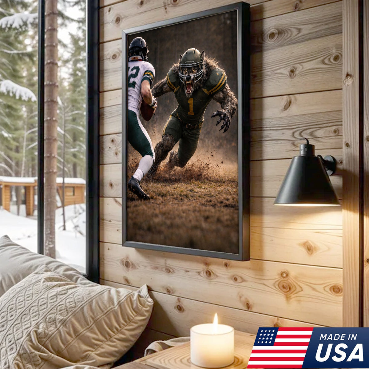 Fierce Wolf Football Canvas Wall Art – Intense Stadium Tackle Sports Print