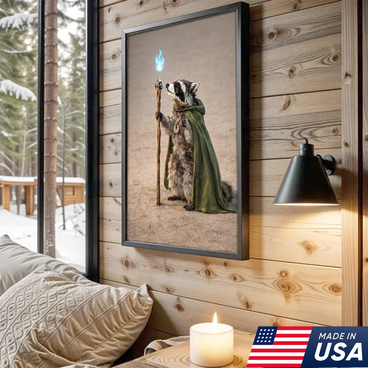 Wizard Raccoon Wall Art Canvas Print, Fantasy Animal Magic Illustration