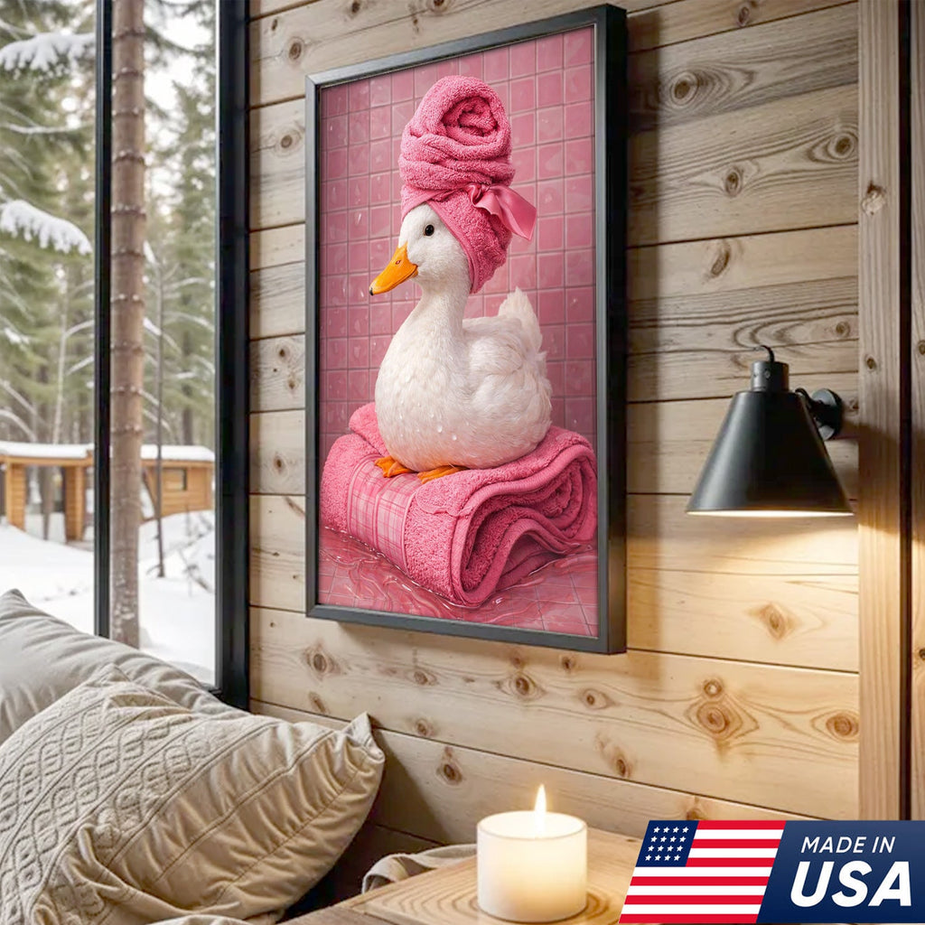 Funny Duck Bathroom Canvas Wall Art – Duck Spa Painting With Towel