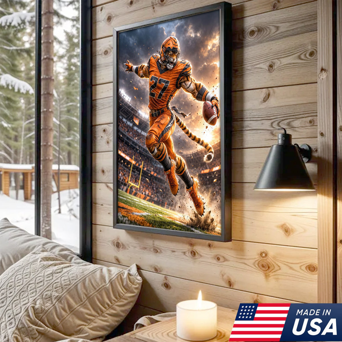 Tiger Football Athlete Canvas Wall Art – Action Stadium Sports Print