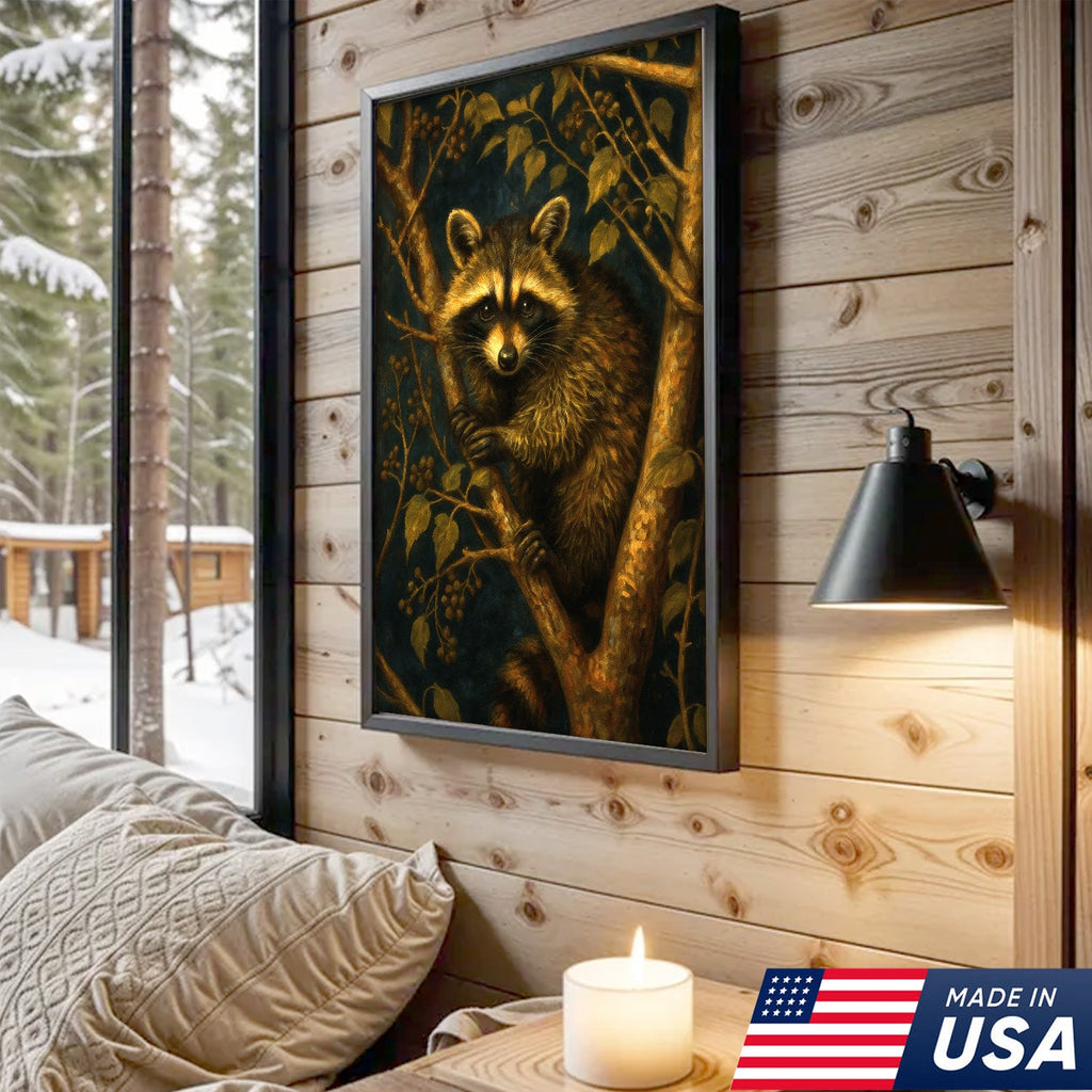 Raccoon Canvas Wall Art – Forest Night Wildlife, Rustic Lodge Decor, Gift for Animal Lovers