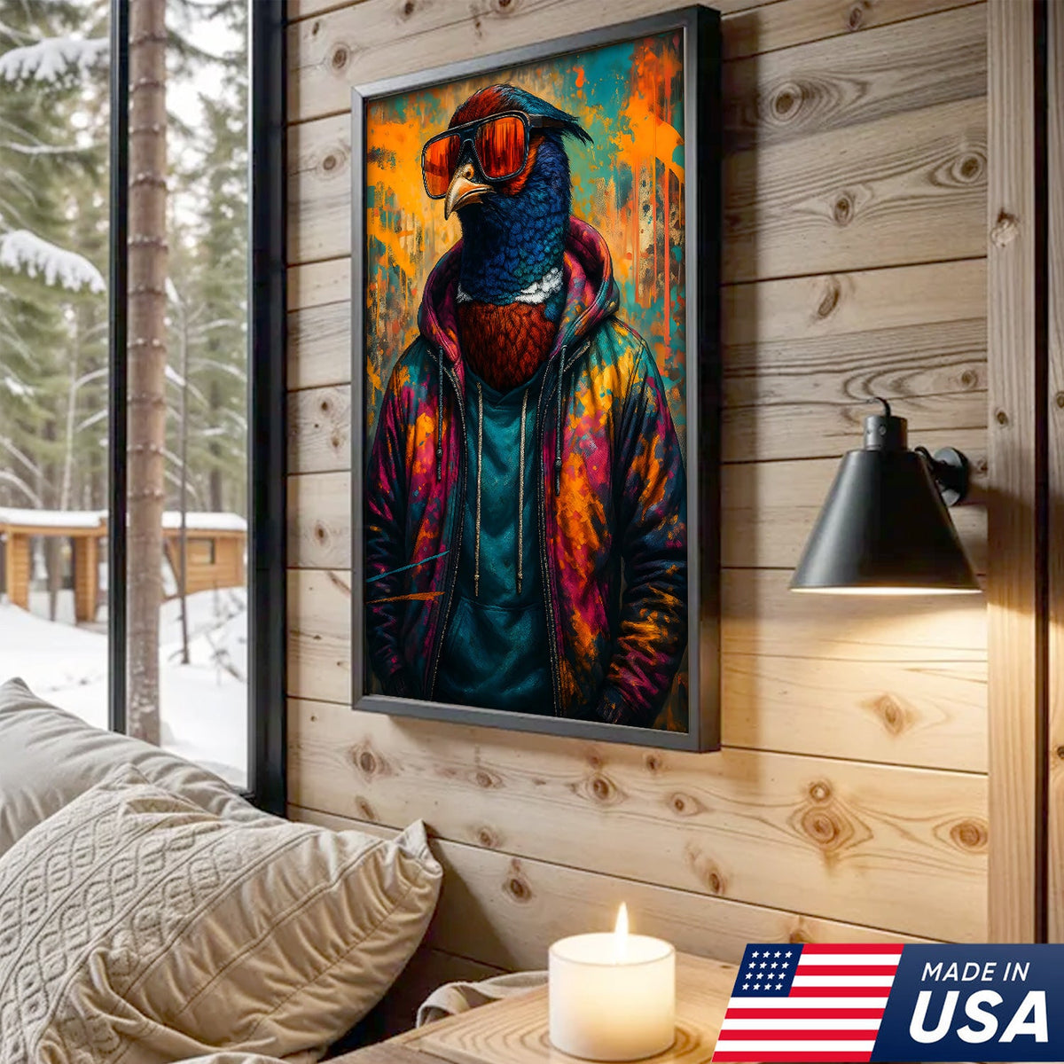 Cool Pheasant Wall Art – Hipster Bird in Hoodie Canvas Print, Urban Street Style Home Decor Gift
