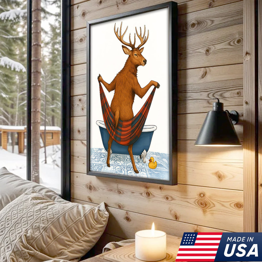 Funny Deer Bathroom Canvas Art – Unique Gift for Hunters, Rustic Cabin & Wildlife Lovers