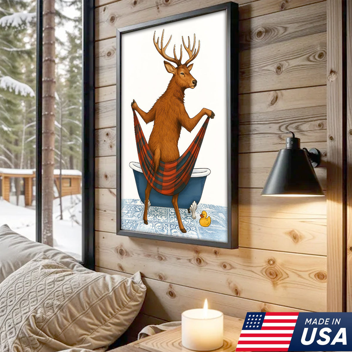 Funny Deer Bathroom Canvas Art – Unique Gift for Hunters, Rustic Cabin & Wildlife Lovers