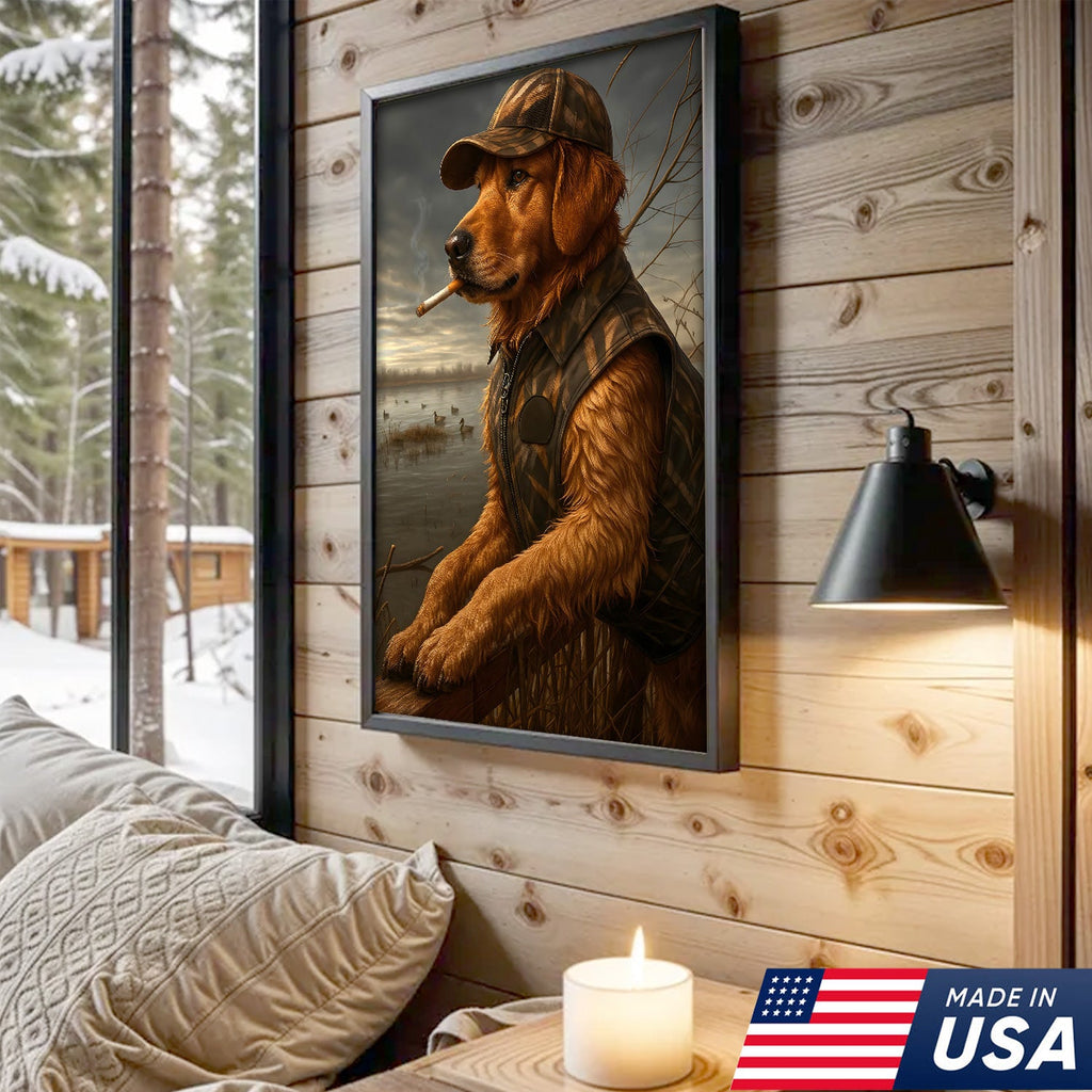Golden Retriever Hunting Dog Canvas Wall Art, Duck Hunter Lab in Camo Vest