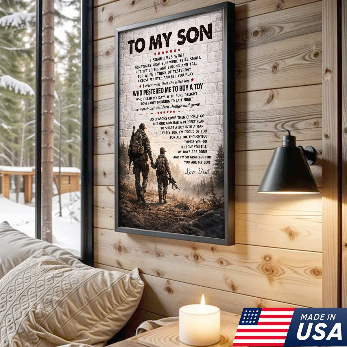 Personalized To My Son Canvas Print Dad to Son Gift Hunting Military Wall Art Decor