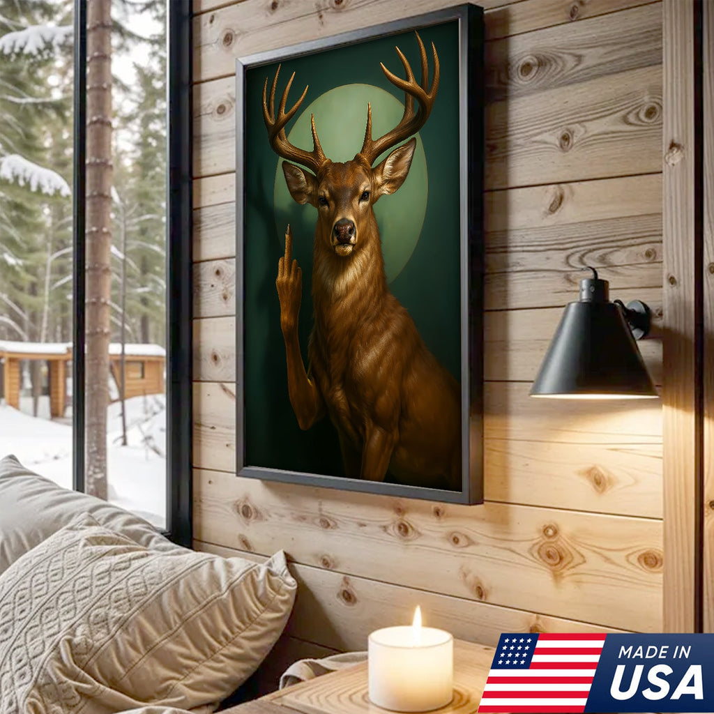 Funny Fukin Deer Wall Art – Sarcastic Wildlife Canvas for Hunters, Man Cave & Cabin Decor