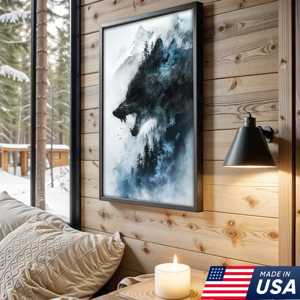 Wolf Forest Canvas Wall Art – Wild Wilderness Mountain Decor – Rustic Cabin & Lodge Artwork