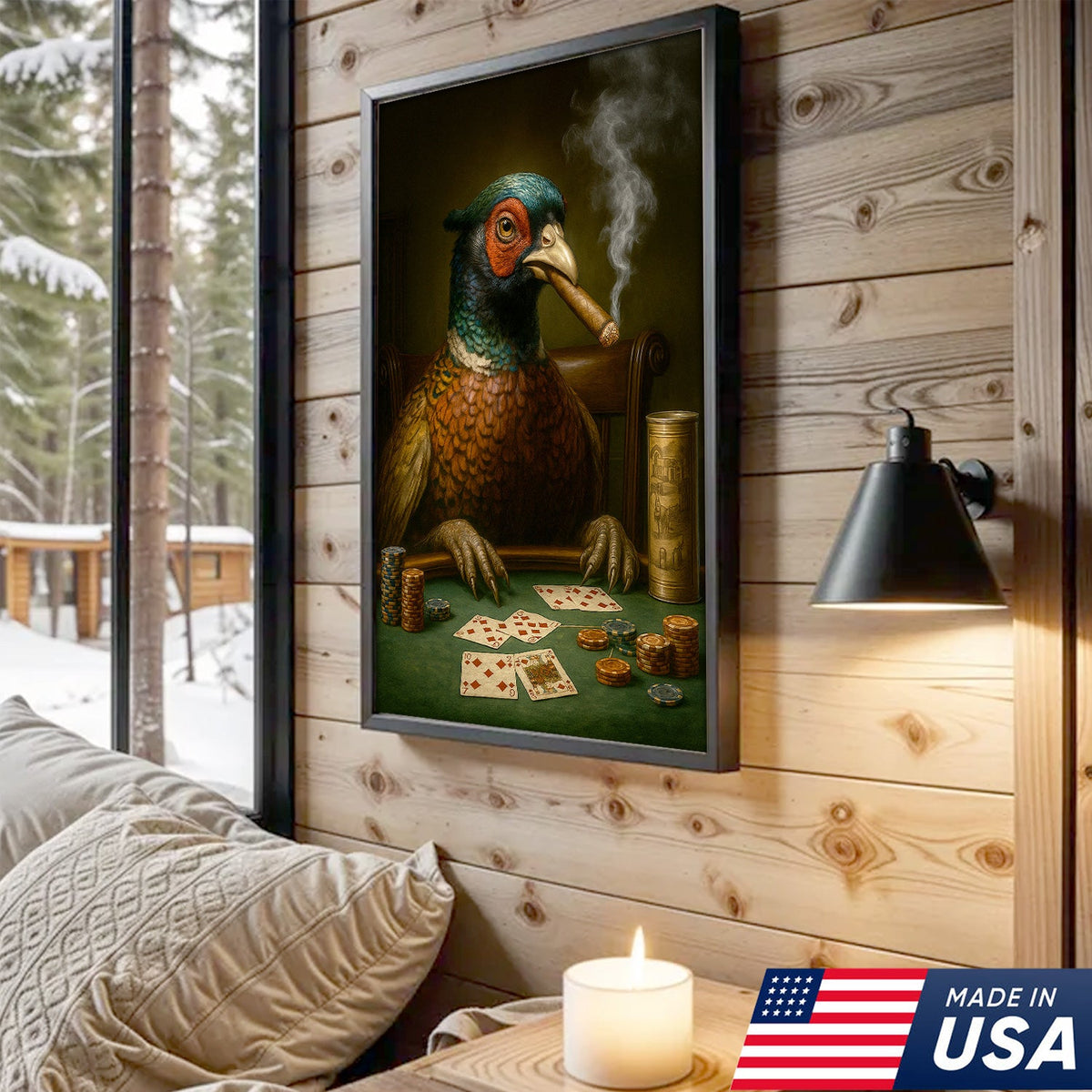 The Poker Pheansant Wall Art Canvas – Funny Smoking Pheasant Wall Art for Men