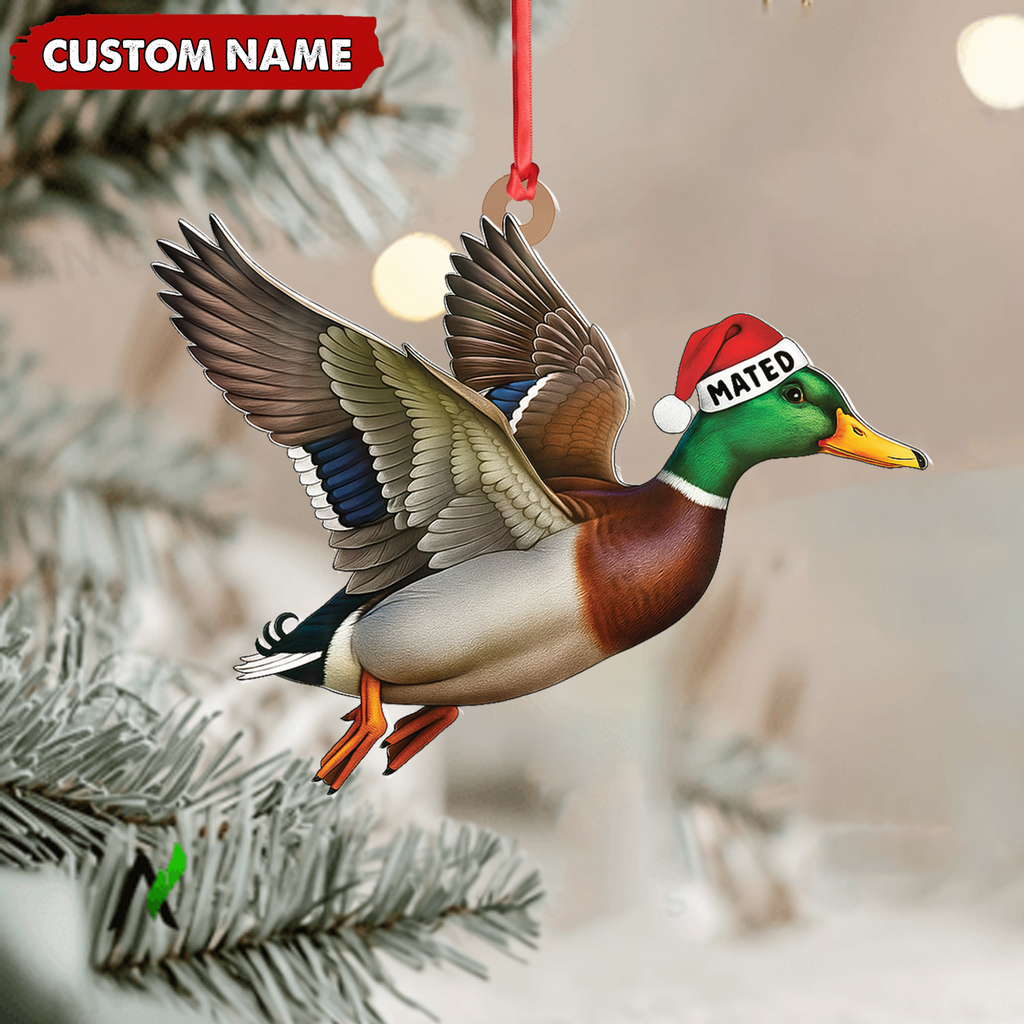 Personalized Flying Duck Acrylic Ornament – Custom Name Christmas Acrylic Gift for Hunters
