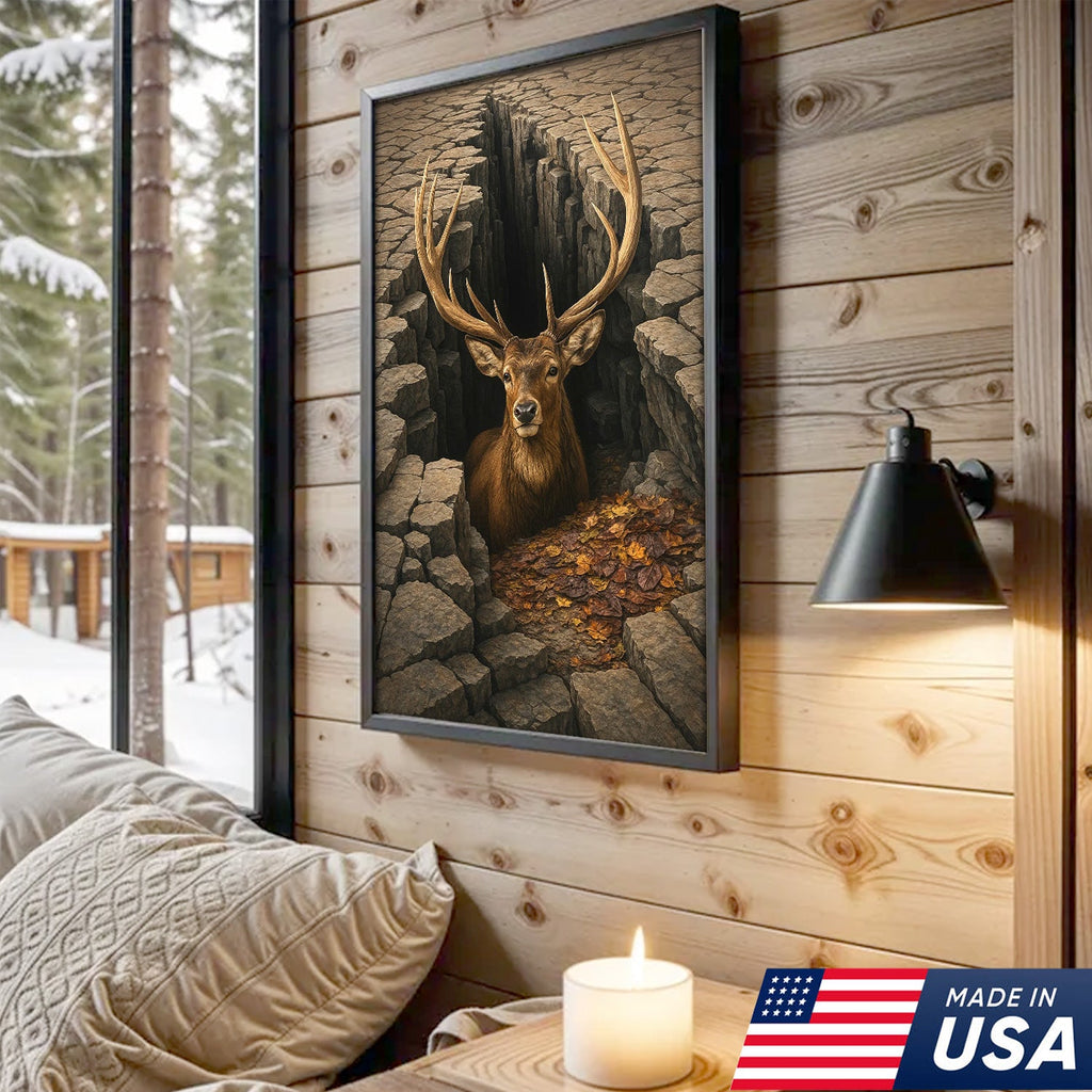 Epic Deer Canvas Art – Majestic Buck Emerging from Cracked Earth