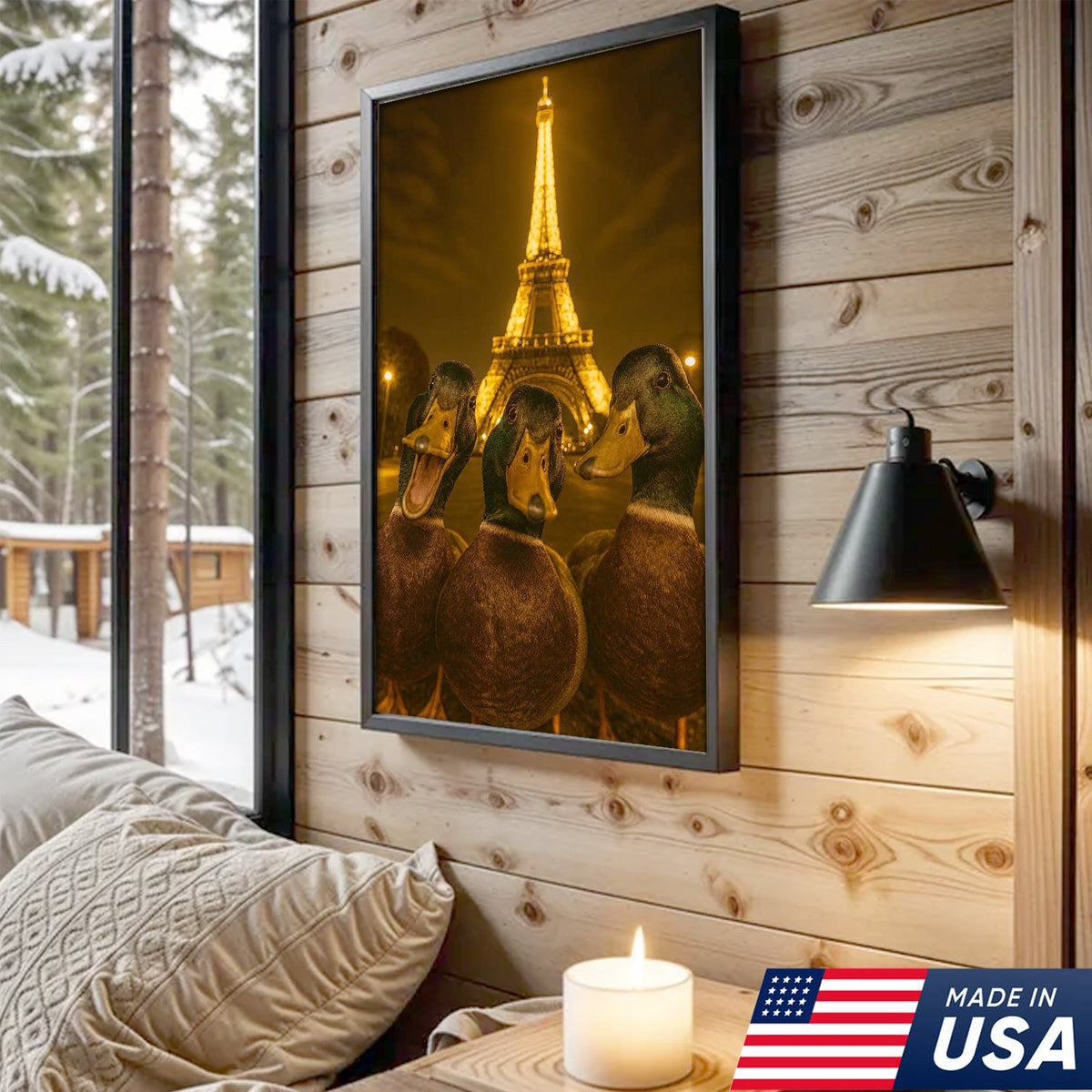 Paris Duck Selfie Canvas – Funny Three Ducks at Eiffel Tower, Hilarious Travel-Themed Wall Art