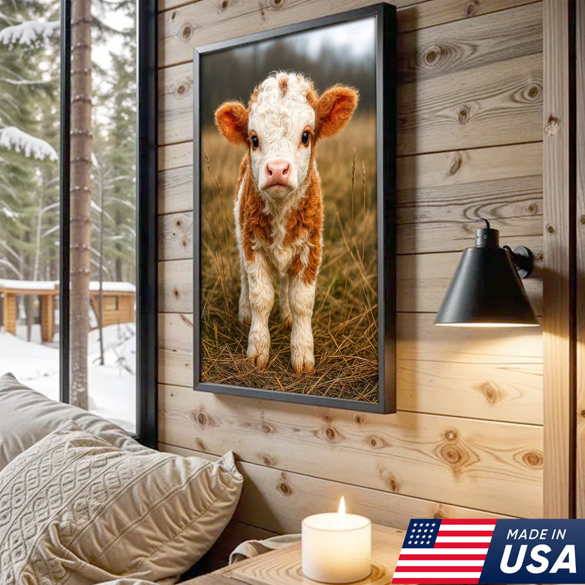 Cute Highland Cow Calf Canvas Art – Adorable Baby Cow Portrait