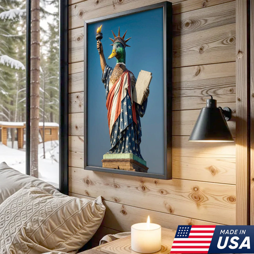 Duck of Liberty Canvas Wall Art, Funny Patriotic Duck Statue Artwork