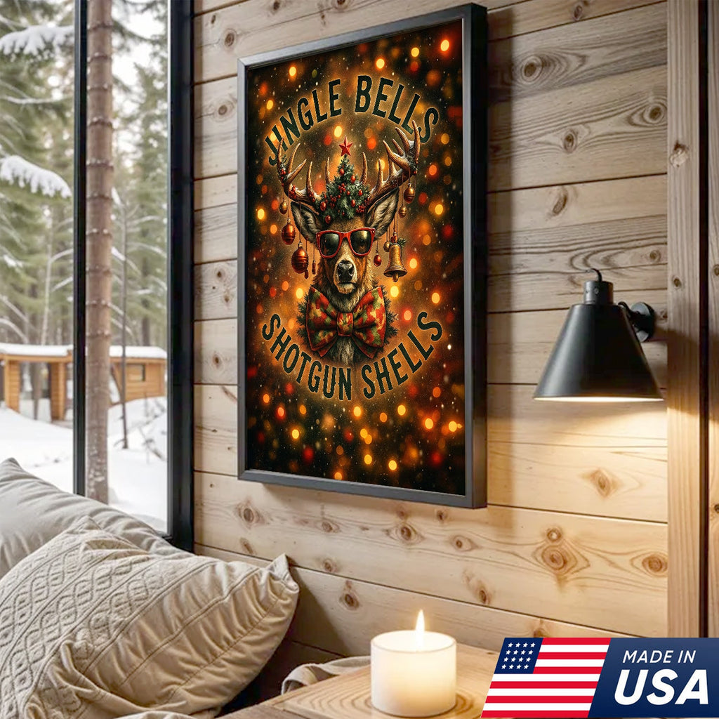 Christmas Deer Canvas Wall Art, Funny Holiday Reindeer Decor, Rustic Lodge Christmas Decoration