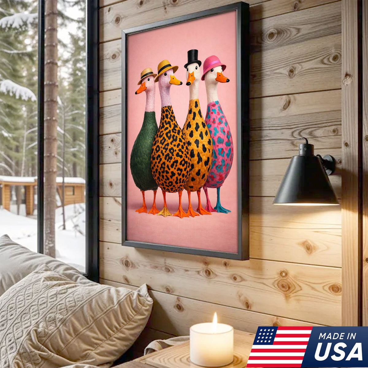 Funny Duck Canvas Wall Art – Colorful Ducks With Hats Painting