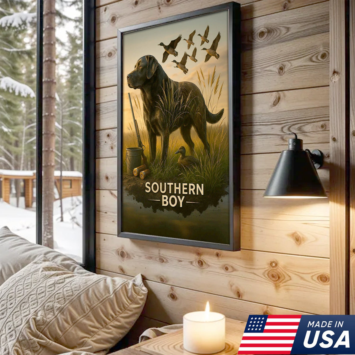 Black Lab Duck Hunting Canvas Wall Art, Labrador Retriever Waterfowl Print