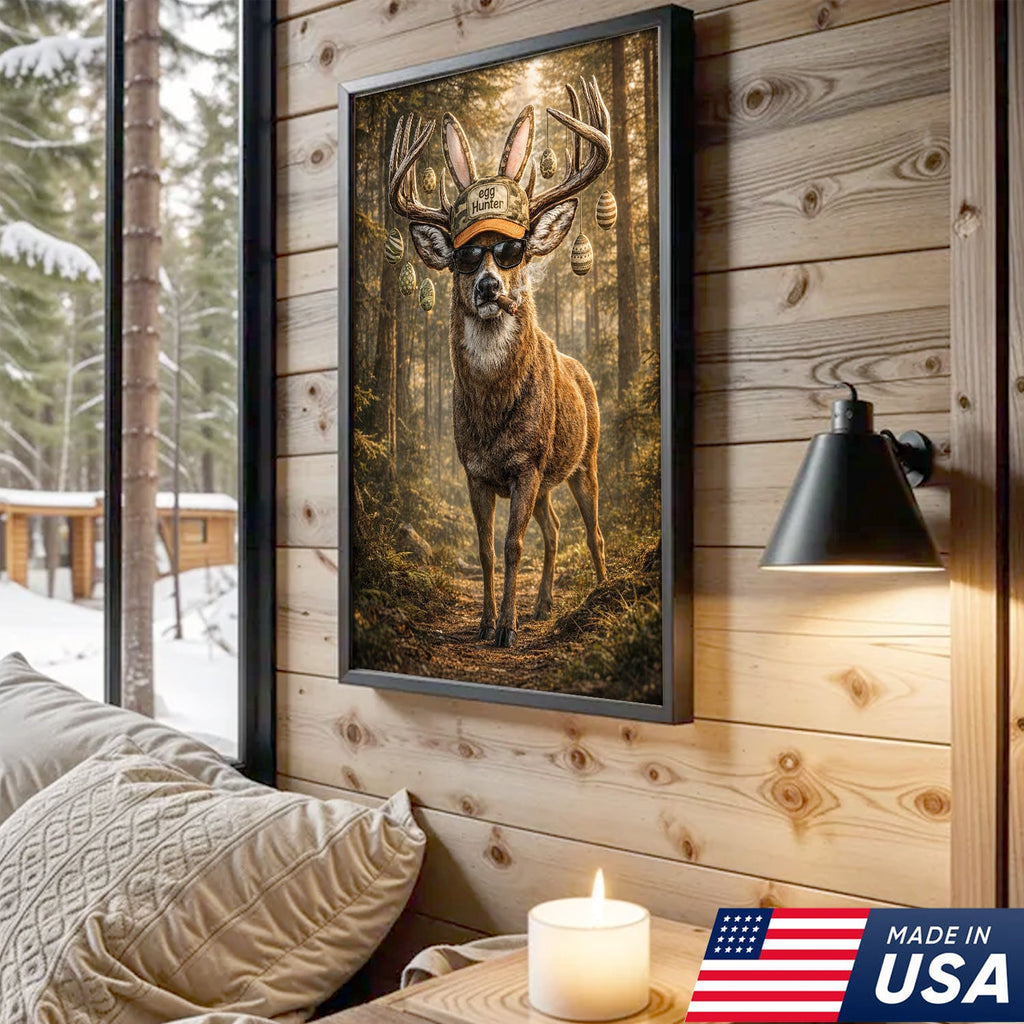 Funny Easter Deer Canvas Wall Art, Cool Egg Hunter Buck with Sunglasses