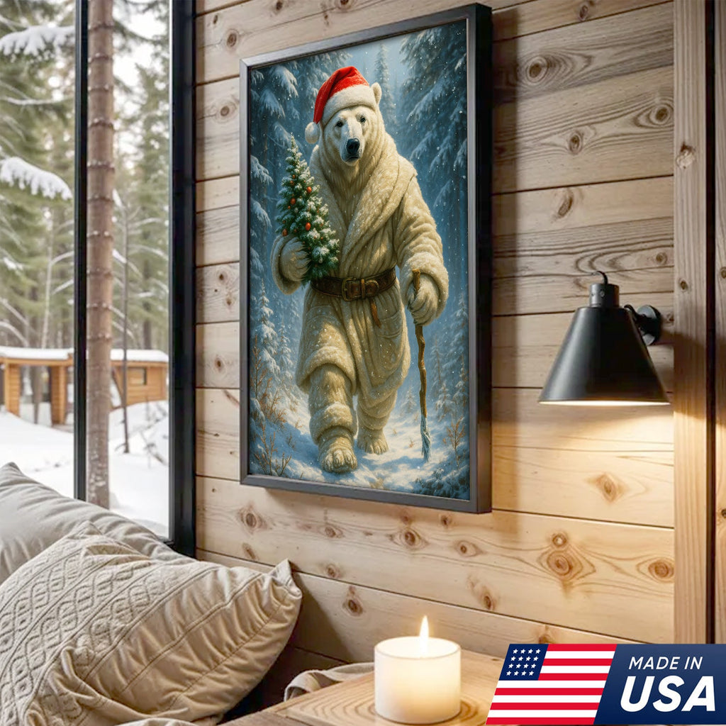 Polar Bear Santa Christmas Canvas – Funny Holiday Wall Art Gift for Hunters & Animal Lovers