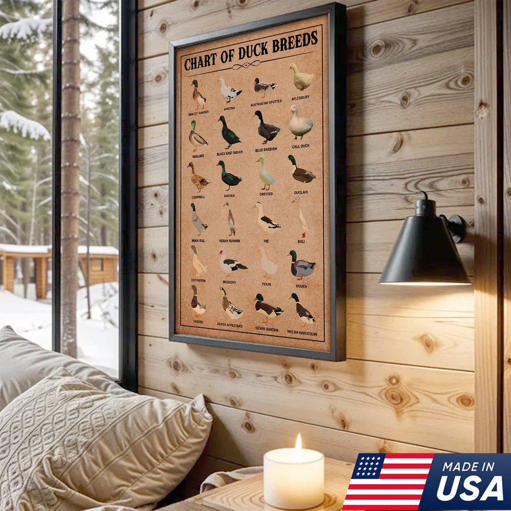 Duck Breed Chart Wall Art – Educational Farmhouse Rustic Canvas Decor