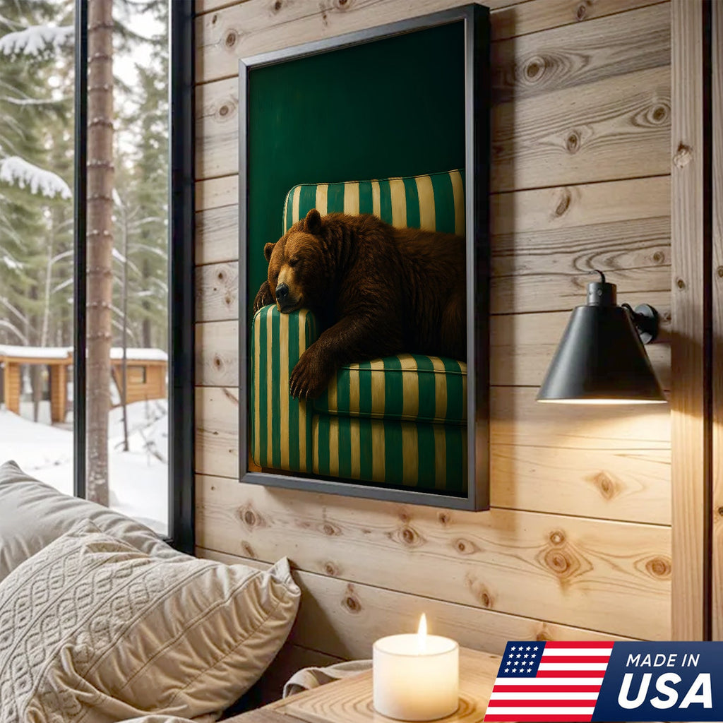Funny Bear Canvas Wall Art – Rustic Cabin Decor & Perfect Gift for Hunters or Outdoorsmen