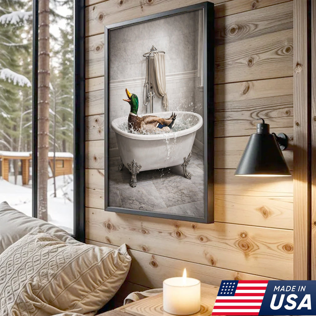 Duck Bathroom Canvas Print – Funny Duck In Bathtub Wall Art