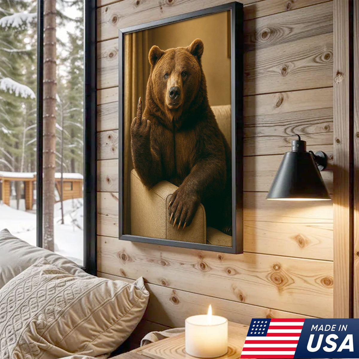 Funny Fukin' Bear Canvas – Funny Rude Animal Wall Art, Savage Man Cave Decor