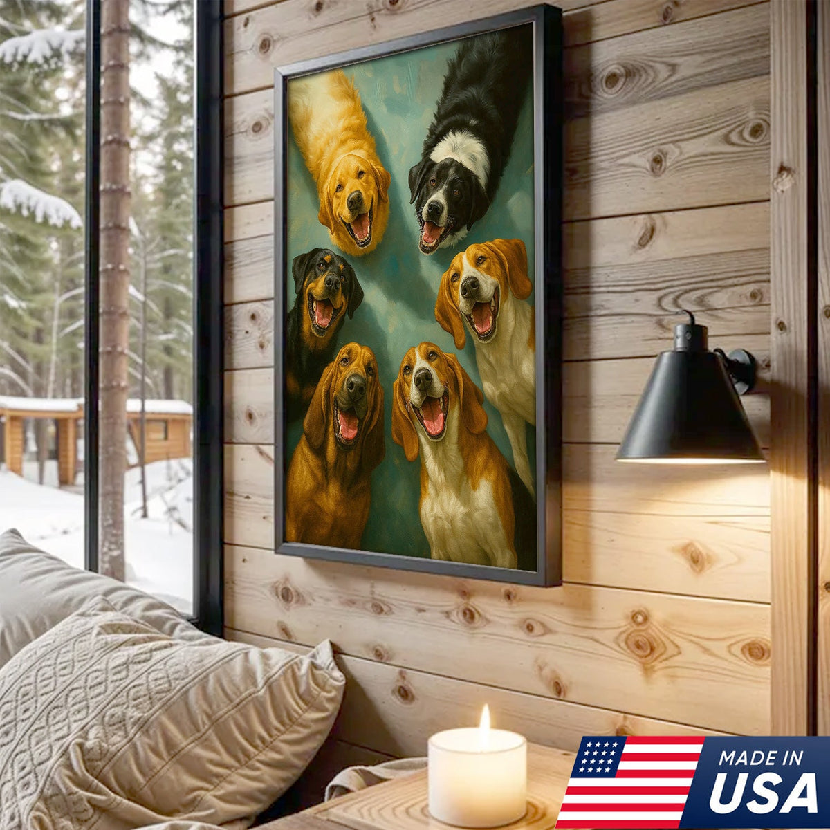 Happy Dogs Wall Art Canvas, Funny Smiling Dog Portrait Painting