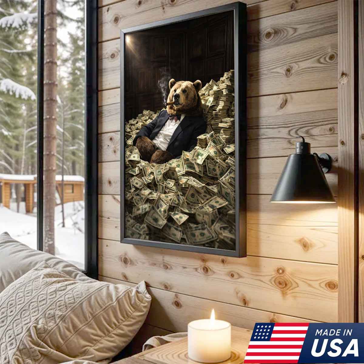 Luxury Bear Wall Art Canvas Print, Powerful Wealth Animal Portrait Illustration
