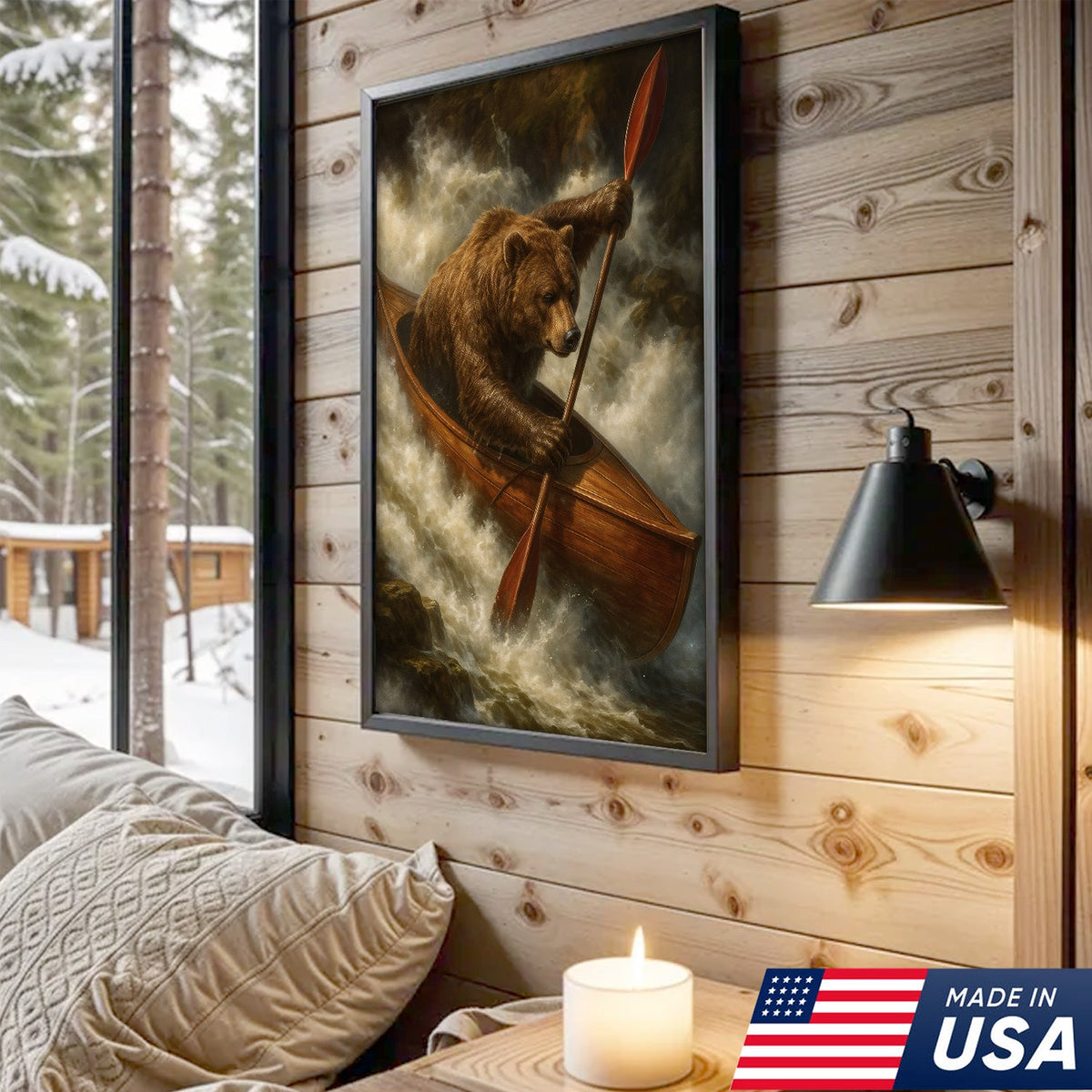 Bear Kayak Adventure Canvas – Epic Wall Art Gift for Outdoor Lovers, Campers & Adventurers