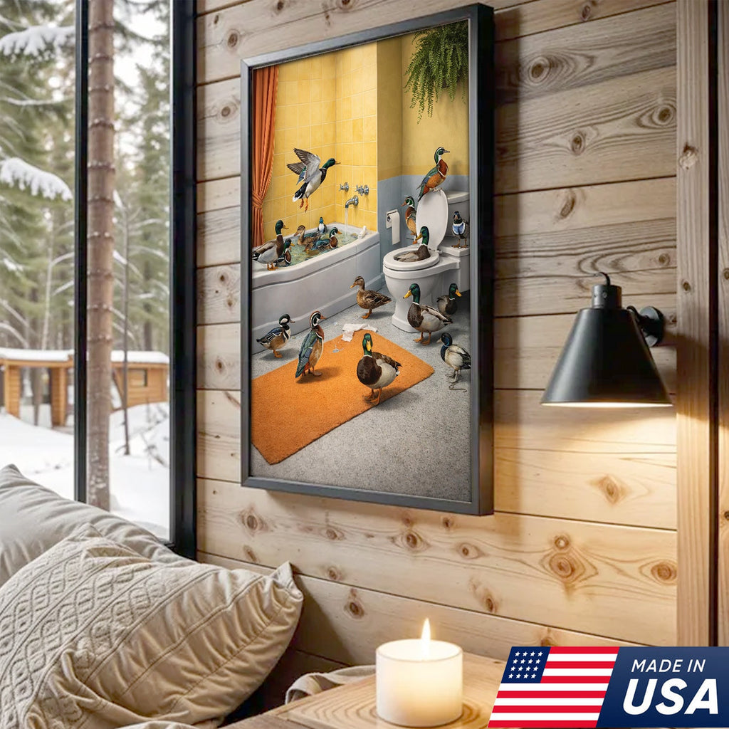 Funny Duck Bathroom Canvas, Farm Animal Wall Art, Quirky Decor