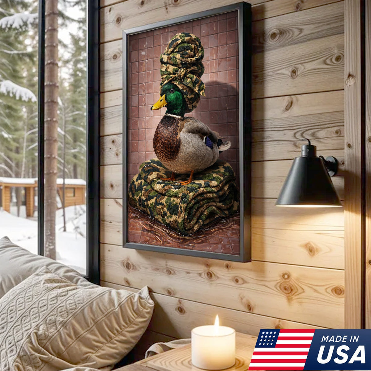 Funny Hunting Duck Bathroom Canvas – Camo Spa Duck Wall Art