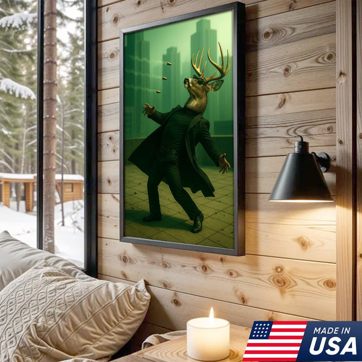 Cool Deer Wall Art Canvas, Buck Dodging Bullets in Long Coat product image 2