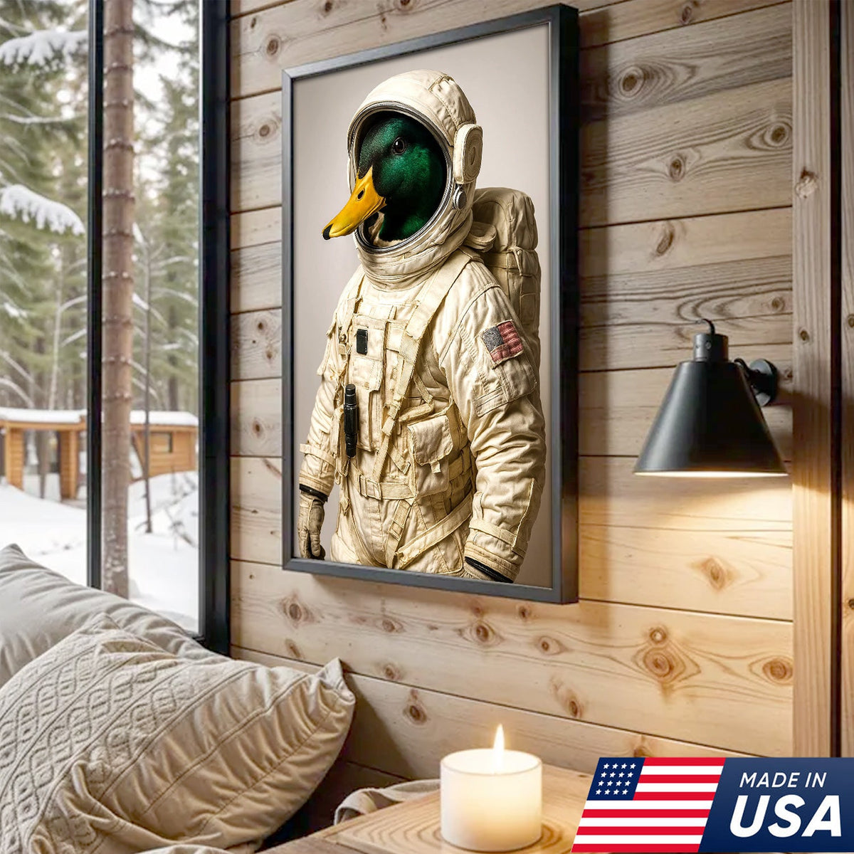 Astronaut Duck Canvas Art – Space Explorer Duck in Full Spacesuit, Whimsical Animal Wall Decor