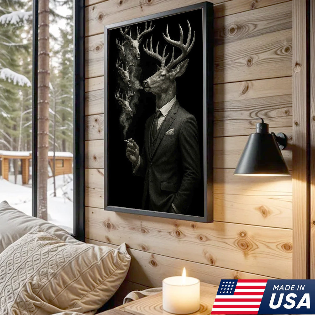 Gentleman Deer Canvas Wall Art, Elegant Buck in Suit Artwork, Rustic Cabin Decor for Hunters