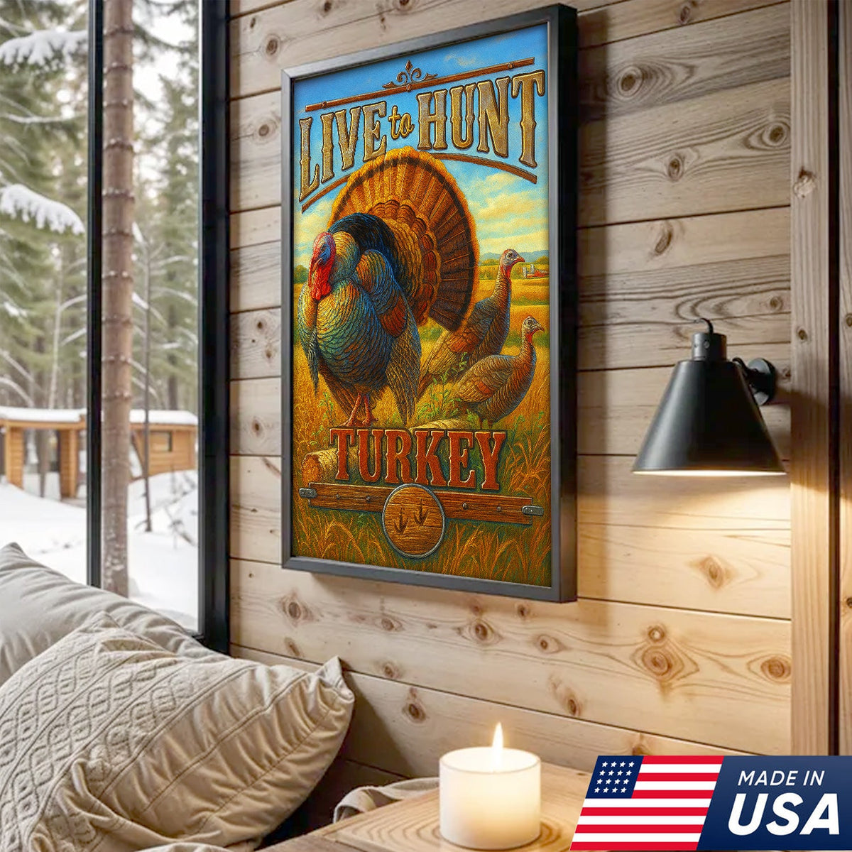 Turkey Hunting Canvas Wall Art – Rustic Wildlife Lodge Decor Gift for Hunters & Nature Lovers