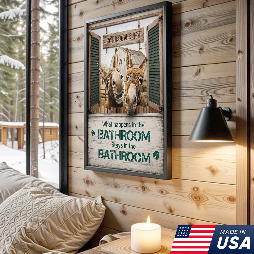 Funny Donkey Bathroom Sign, Rustic Farmhouse Bathroom Wall Decor