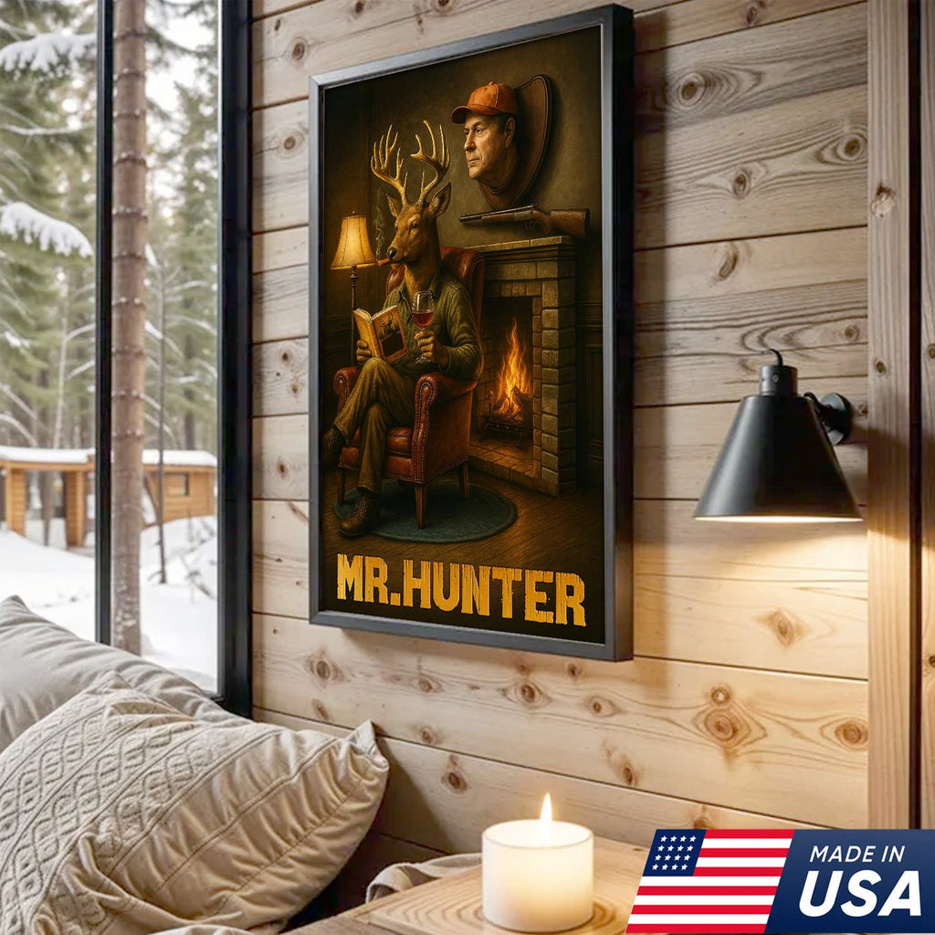 Funny Deer Hunter Wall Art, Rustic Cabin Decor for Hunters, Mr. Hunter Canvas Print