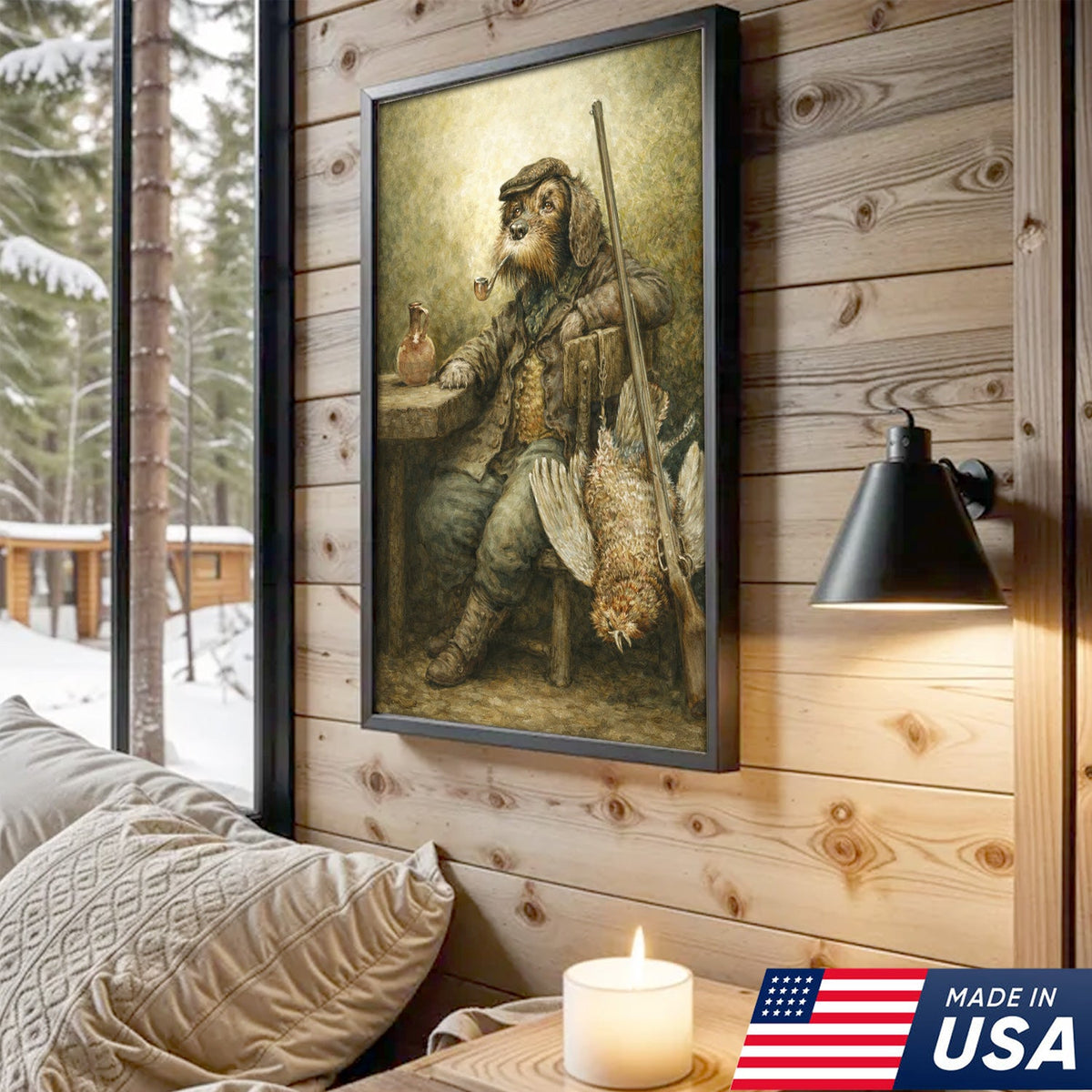 Vintage Hunting Dog Canvas Wall Art – Classic Sporting Gentleman Portrait with Shotgun