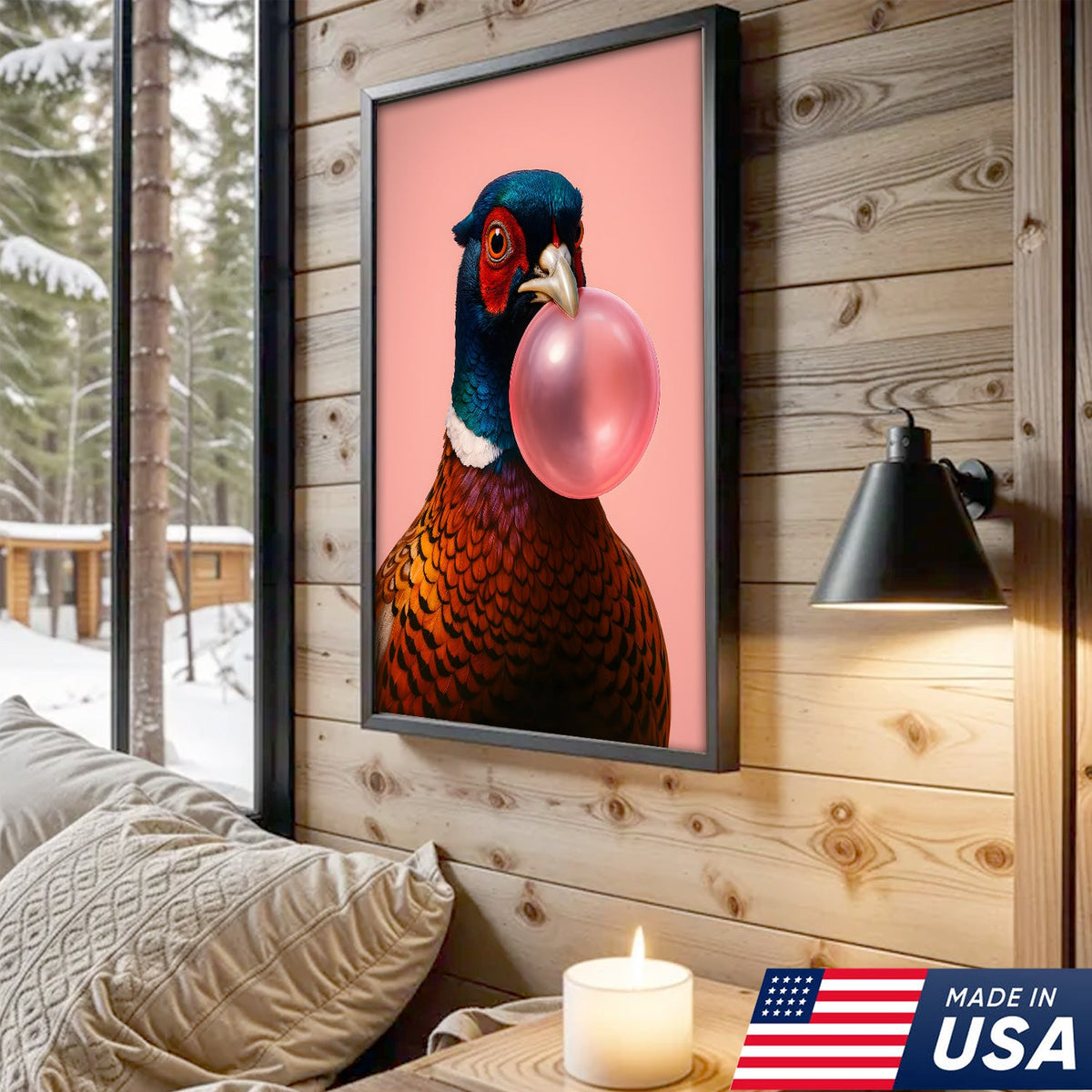 Funny Pheasant Canvas Wall Art – Unique Hunting Cabin Decor & Perfect Gift for Hunters