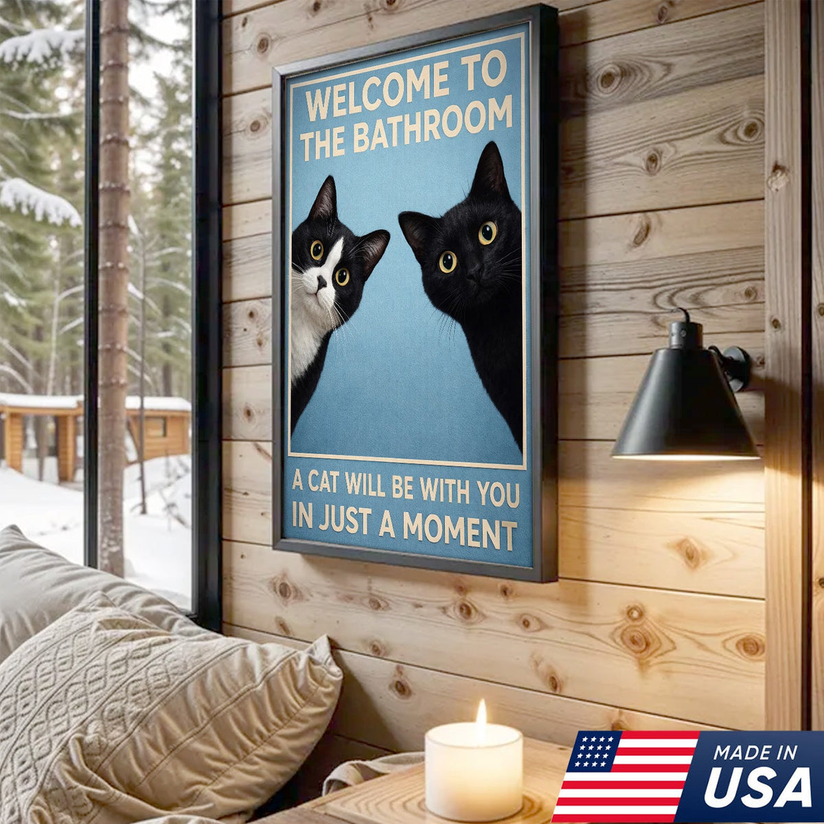 Funny Cat Bathroom Wall Art, Welcome to the Bathroom Cat Canvas