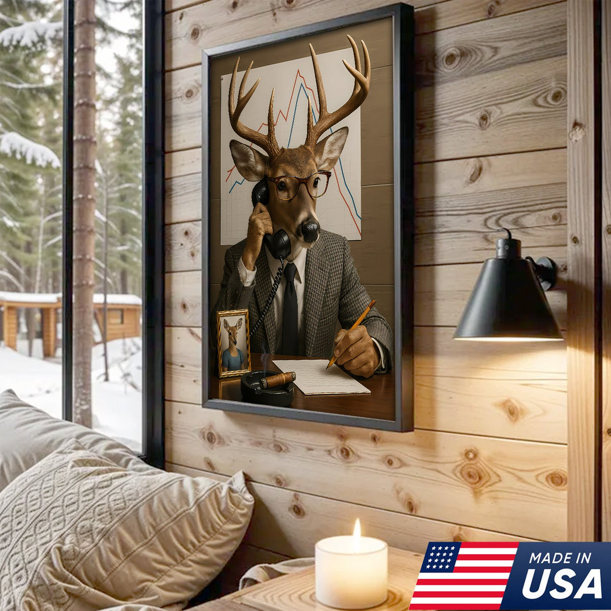 Funny Deer Businessman Canvas, Hilarious Office Buck Wall Art, Quirky Animal Decor for Workspace