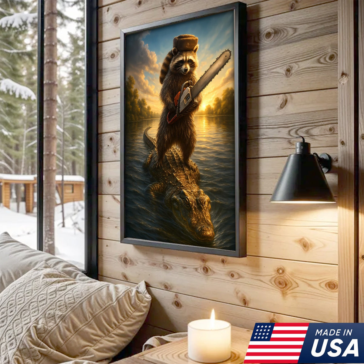 Badass Raccoon Riding Alligator Canvas – Funny Gift for Men, Hunters & Animal Lovers