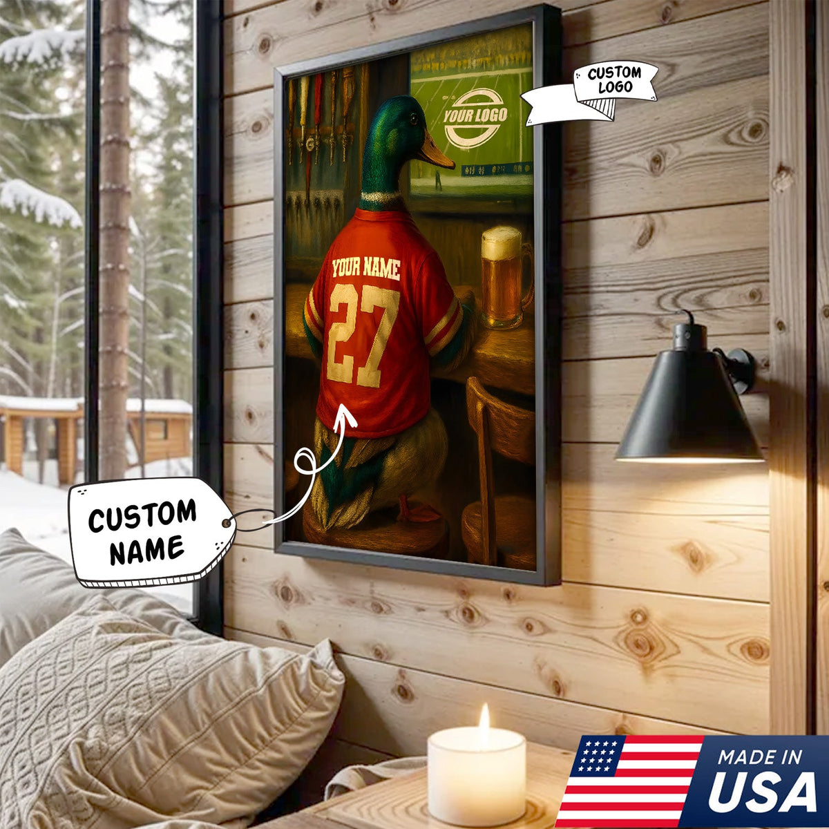 Custom Mallart Duck Football Canvas Wall Art – Personalized Duck Watching Sports Drinking Funny Sports Bar Decor