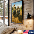Raccoon Riding Motorcycle with Alligator Sidecar Canvas Wall Art, Funny Wildlife Road Trip Decor for Man Cave