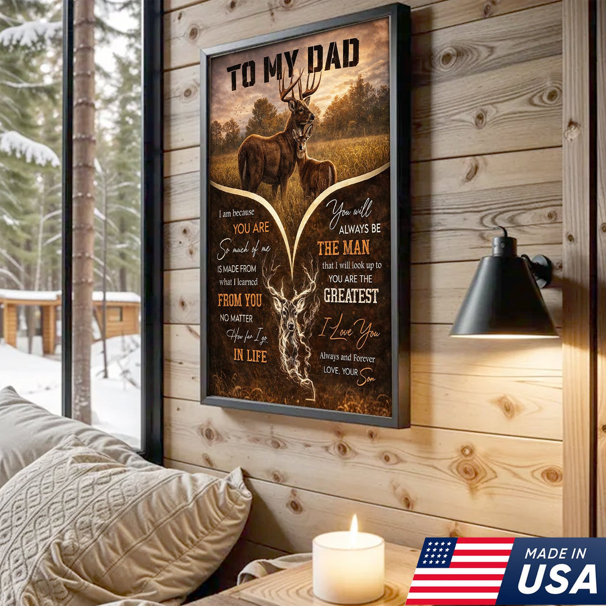 To My Dad Deer Family Canvas Print, Father Son Wildlife Wall Art Meaningful Gift