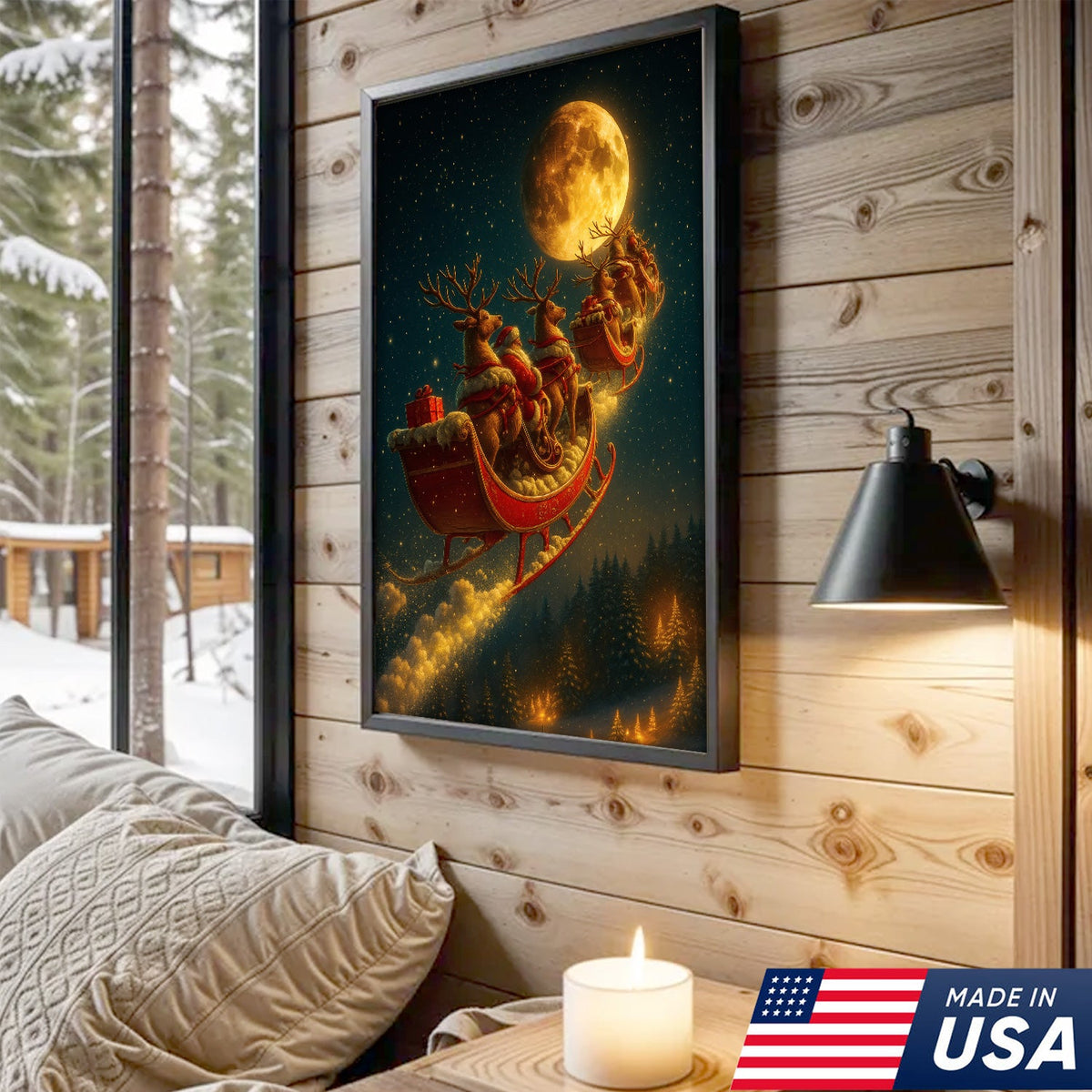 Magical Santa Sleigh and Reindeer Canvas – Christmas Wall Art Gift for Hunters & Holiday Lovers